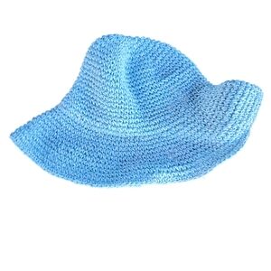 NWOT Aerie Light Blue Knitted Sun Hat With Small Drawstring